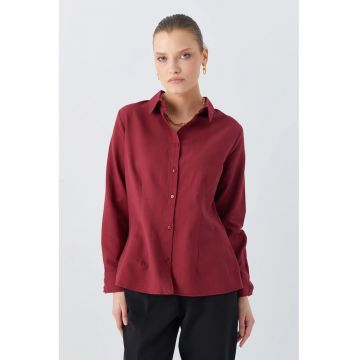 Camasa dama  poplin Slim Fit rosu burgundy - Visiniu