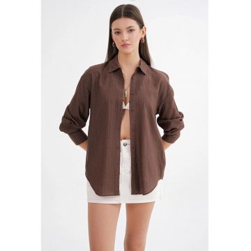 Camasa dama -  Relaxed Fit - maro cafea - textil