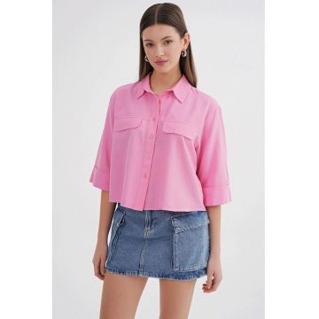 Camasa dama -  scurta - bumbac - roz pudrat