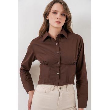 Camasa dama -  scurta - maro mocha - textil