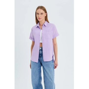 Camasa dama -  Slim Fit - buzunar - lila - textil