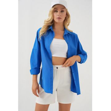 Camasa dama -  supradimensionat - albastru - bumbac