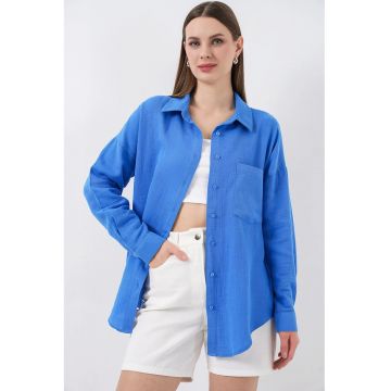 Camasa dama -  supradimensionata - albastru - amestec de in