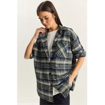 Camasa dama -  supradimensionata - carouri - verde - bumbac - One Size