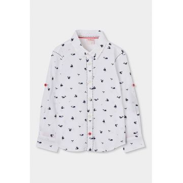 Camasa de bumbac cu balene - Alb murdar/Bleumarin