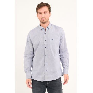 Camasa de bumbac cu buzunar pe piept - Alb/Bleumarin