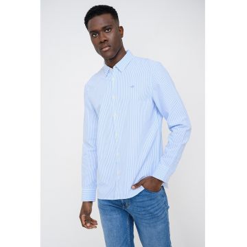 Camasa de bumbac cu dungi Edinburg - Alb/Albastru azur