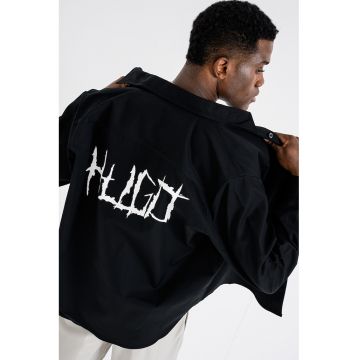 Camasa de bumbac cu imprimeu text - Alb/Negru