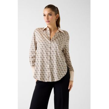 Camasa de satin cu imprimeu logo - Negru/Maro/Bej