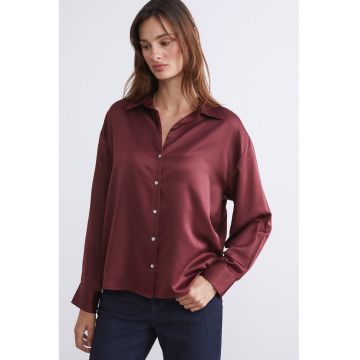 Camasa de satin cu maneci cazute - Visiniu