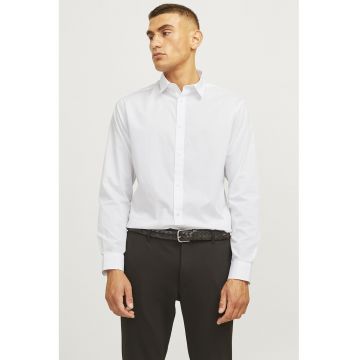 Camasa din amestec de bumbac cu guler clasic - Alb optic
