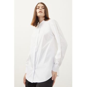 Camasa din amestec de bumbac cu mansete - Alb