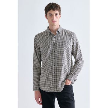 Camasa din amestec de bumbac cu model gingham - Alb fildes/Albastru prafuit