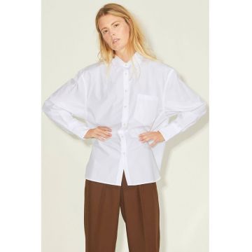 Camasa din amestec de bumbac organic cu terminatie asimetrica - Alb