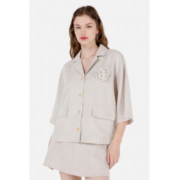 Camasa din amestec de in cu maneci 3/4 - Crem