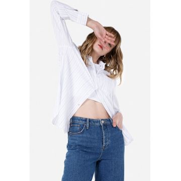 Camasa din amestec de in cu model in dungi - Alb