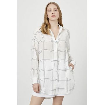 Camasa din amestec de lyocell cu aplicatii brodate - Alb/Negru