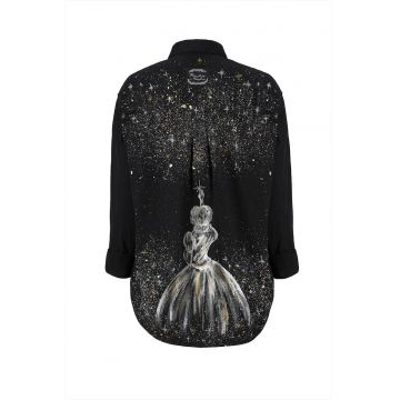 Camasa din bumbac cu imprimeu grafic pe partea din spate - Alb/Negru