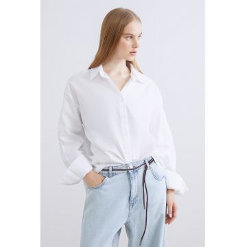 Camasa din bumbac cu maneci lungi - Alb optic