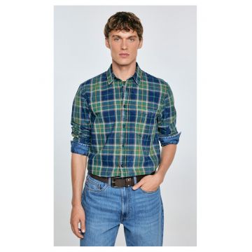 Camasa din bumbac cu model in carouri si guler ascutit