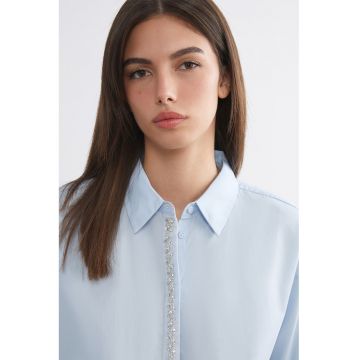 Camasa din bumbac cu strasuri - Albastru pal