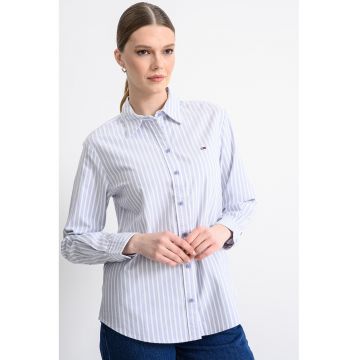 Camasa din bumbac organic cu dungi - Alb/Liliac prafuit