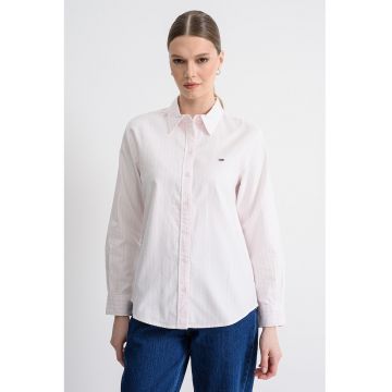 Camasa din bumbac organic cu dungi - Alb/Roz pal