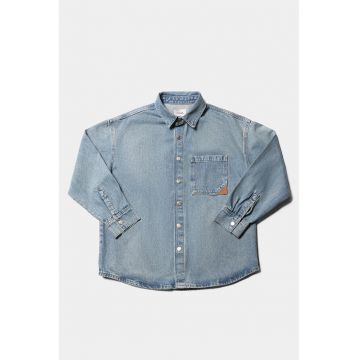 Camasa din denim cu buzunar pe piept - Albastru deschis
