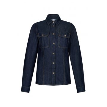 Camasa din denim cu buzunare pe piept - Albastru inchis