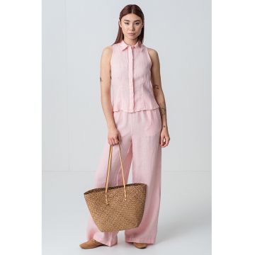 Camasa din in fara maneci - Roz deschis