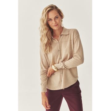 Camasa din lana cu guler clasic - Maro nisip