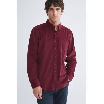 Camasa din reiat cu buzunar pe piept - Maro inchis