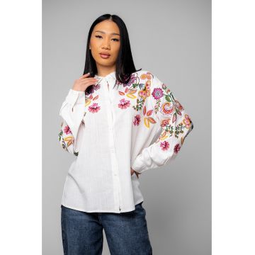 Camasa Femei cu broderie florala White 20316 - Alb optic