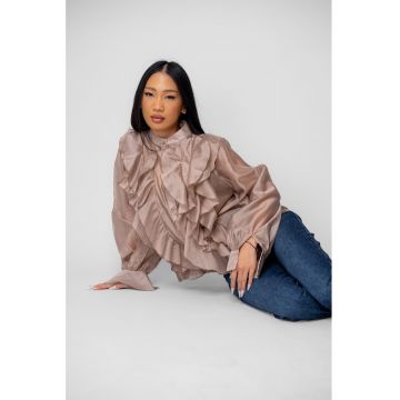 Camasa femei cu volane Taupe 20032 - Maro taupe