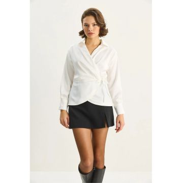 Camasa HiCCUP - satin - decolteu in V - alb