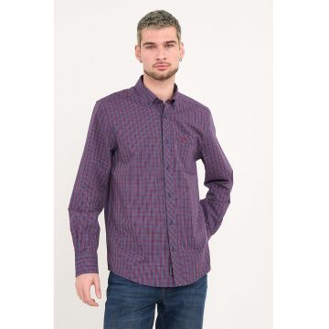 Camasa in carouri cu buzunar aplicat pe piept - Rosu/Bleumarin