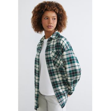 Camasa in carouri cu buzunar pe piept - Alb/Verde/Bleumarin