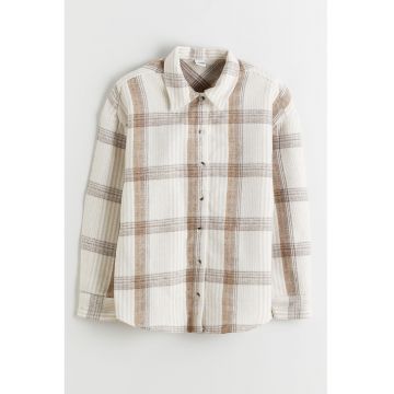 Camasa in carouri cu guler clasic - Alb/Maro