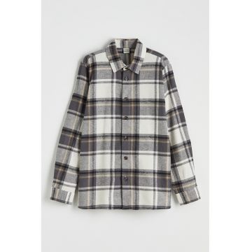 Camasa in carouri cu guler fixat cu nasturi - Maro/Alb murdar