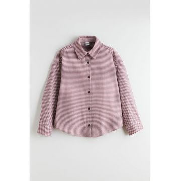 Camasa in carouri din bumbac - Alb/Visiniu