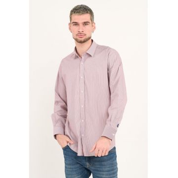 Camasa in dungi cu guler ascutit - Visiniu