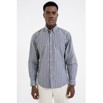 Camasa in dungi cu guler fixat cu nasturi - Alb/Gri