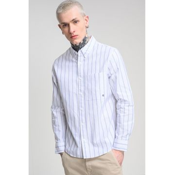 Camasa in dungi cu guler Oxford - Alb/Bleumarin