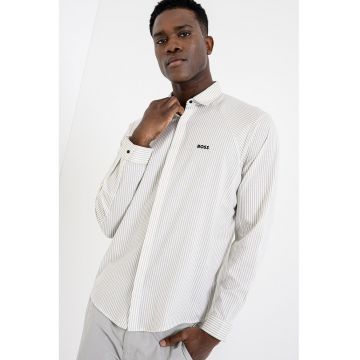 Camasa in dungi cu maneci raglan lungi - Alb/Verde fistic