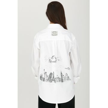 Camasa lejera cu imprimeu pe spate - Alb/Negru