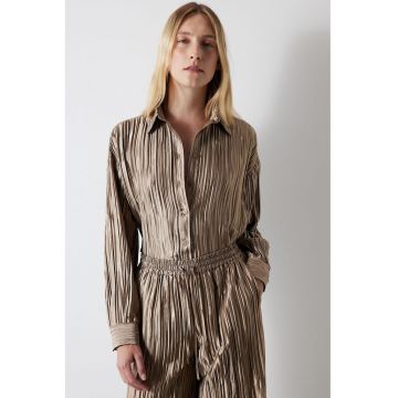 Camasa lejera cu model texturat - Maro nisip/Maro pamantiu