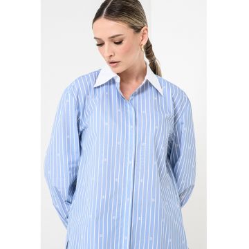 Camasa lejera in dungi - Alb/Albastru lavanda