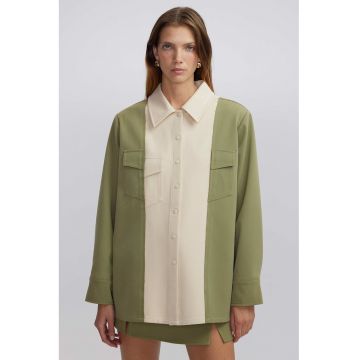 Camasa lejera si vaporoasa cu model 2 in 1 - Verde/Alb fildes