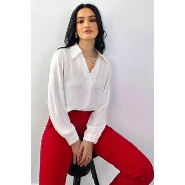 Camasa office, dama ORELIA, cu lantic detasabil si perla, Alb, Marime S/M