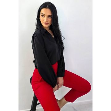 Camasa office, dama ORELIA, cu lantic detasabil si perla, Negru, Marime S/M